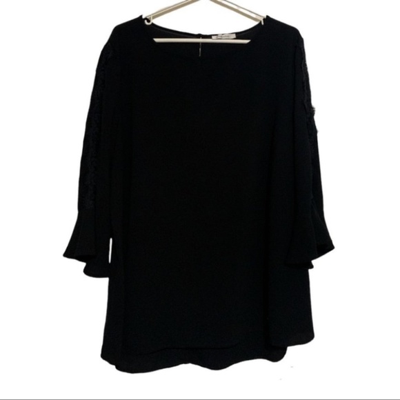 3/$30 Mandee Black bell 3/4 sleeve lace down sleeves semi sheer blouse - Picture 1 of 10